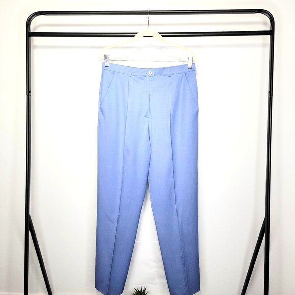 Escada Pants - Escada Vintage 80s Light Gray Blue White & Silver Label Wool Blend Pants Size 40